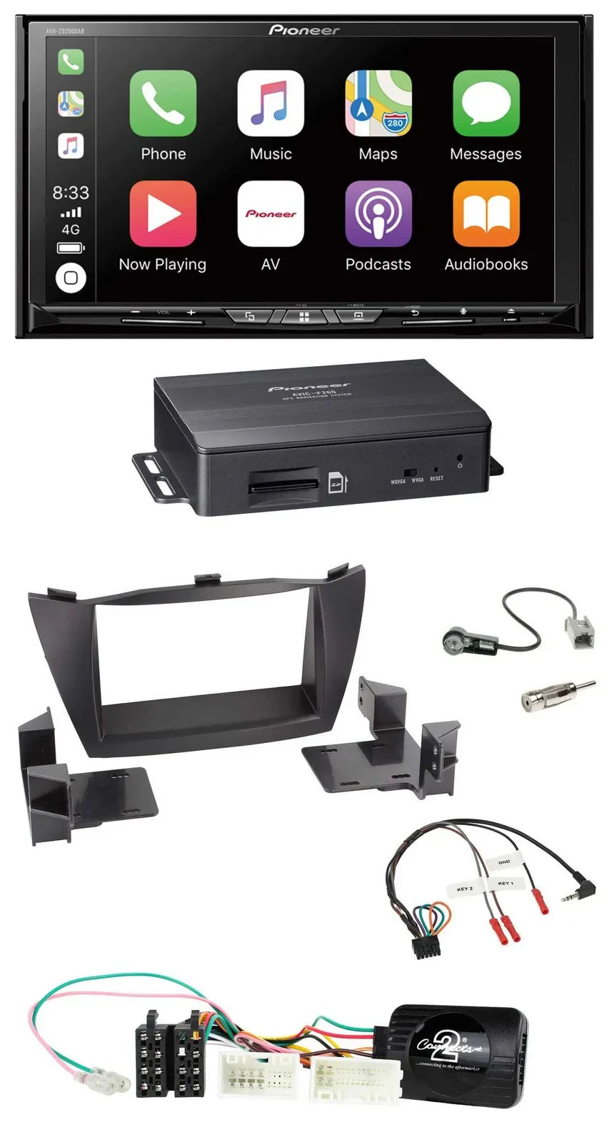 Pioneer Bluetooth DAB 2DIN Lenkrad TMC Navigation für Hyundai ix35 2010-2013 ohn