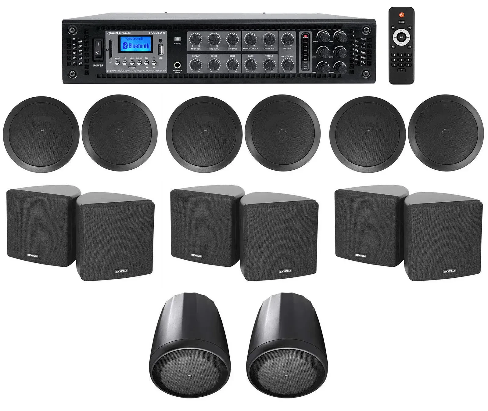 Трансляционный усилитель Rockville RCS350-6+Cube+Control 65P/T COMM с комплектом акустики