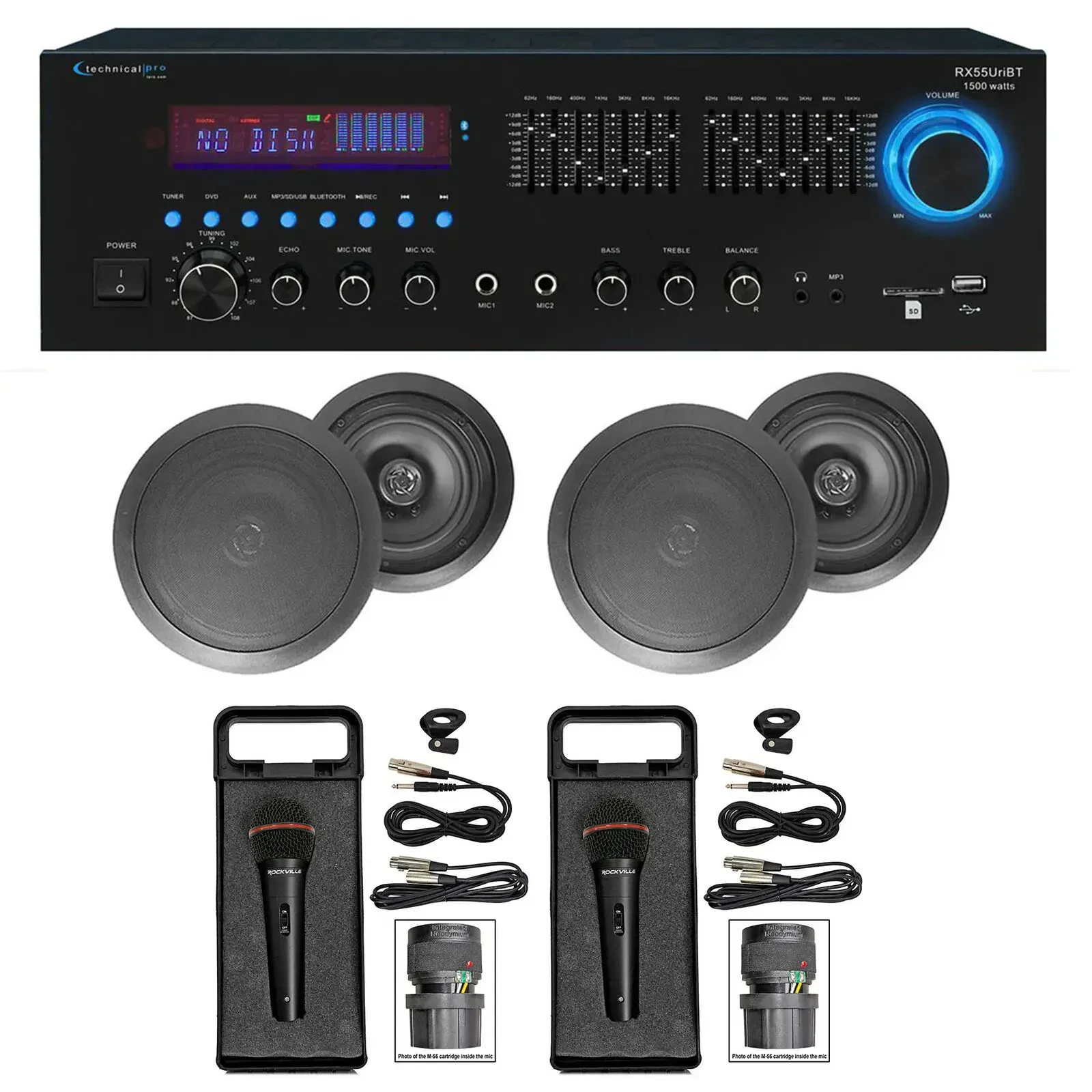 Home Karaoke Machine System w/ Bluetooth+(4) 8" Black Ceiling Speakers