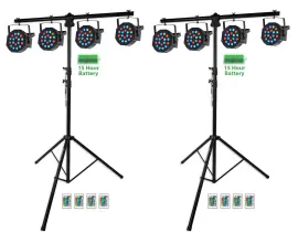 Pair Rockville RVLS1 Tripod Lighting Stands wSide Bars+8 Battery Par Wash Lights