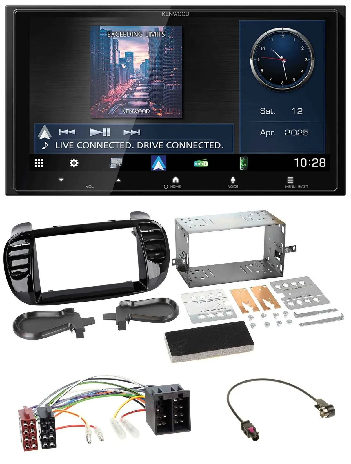 Kenwood Bluetooth 2DIN USB DAB MP3 Autoradio für Fiat 500 ab 12 ISO schwarz