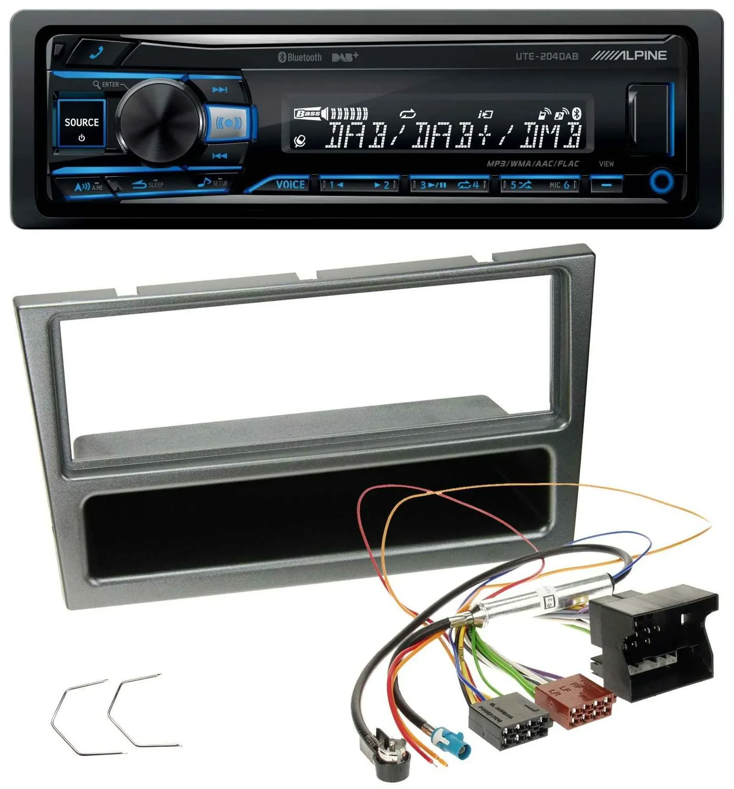 Alpine USB Bluetooth DAB MP3 Autoradio für Opel Corsa C Quadlock 2004-2006 alumi