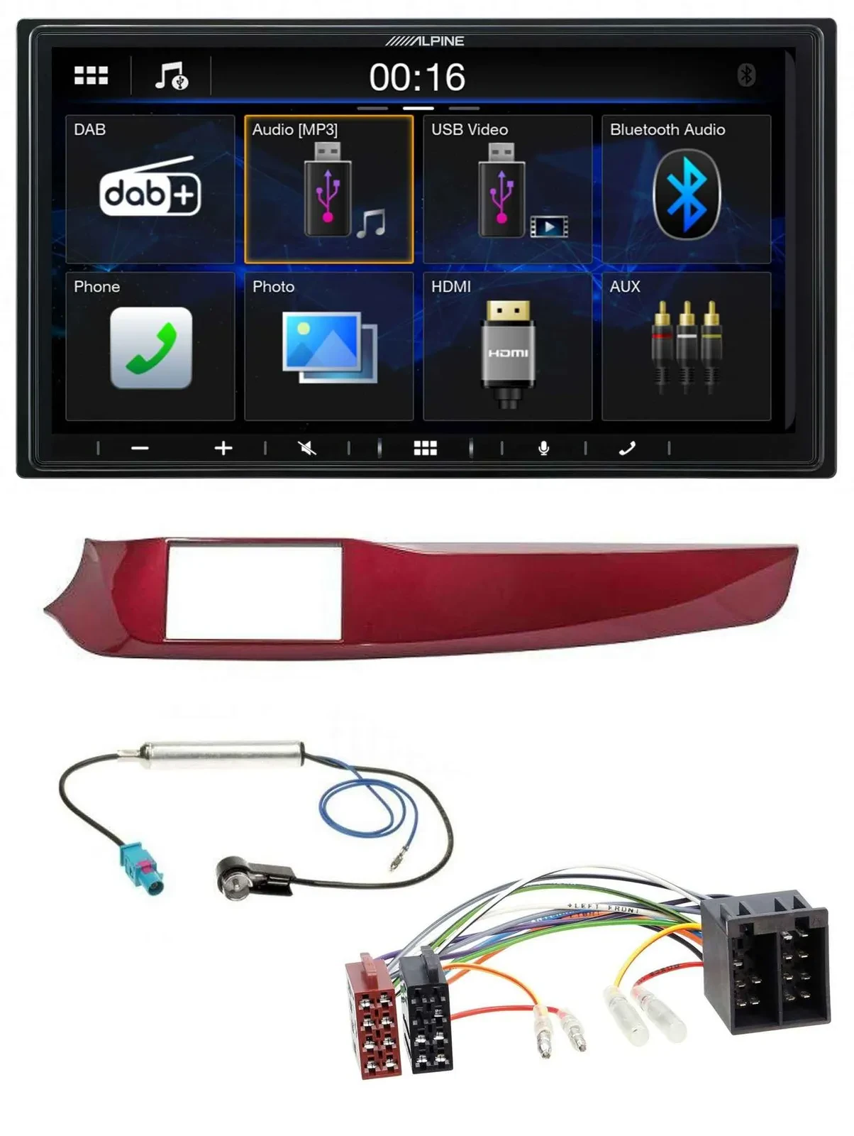 Alpine Bluetooth 2DIN MP3 DAB USB Autoradio für Alfa Giulietta 10-13 rot glänzen
