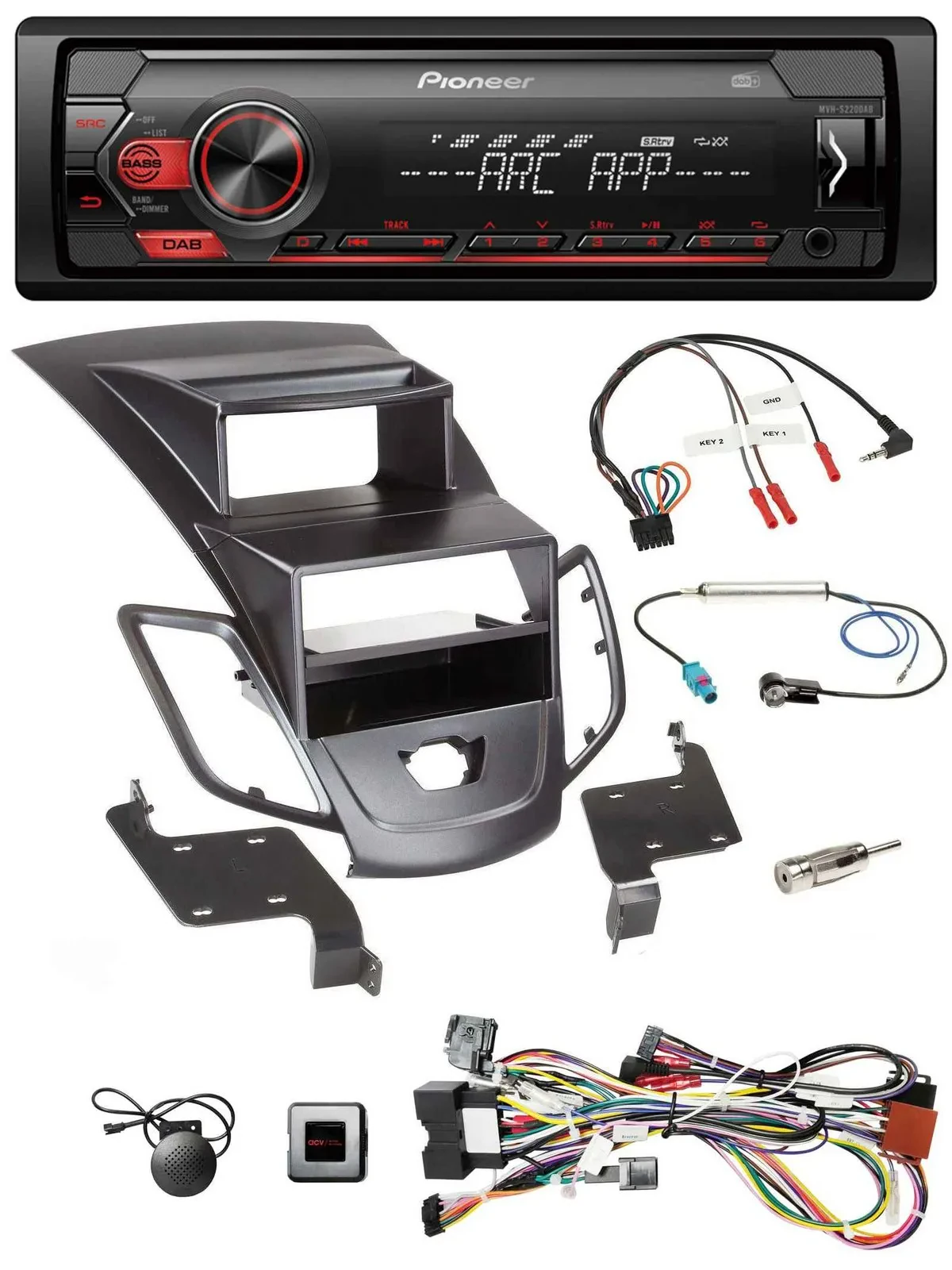 Pioneer DAB 1DIN MP3 Lenkrad USB Autoradio für Ford Fiesta 08-10 Display schwarz