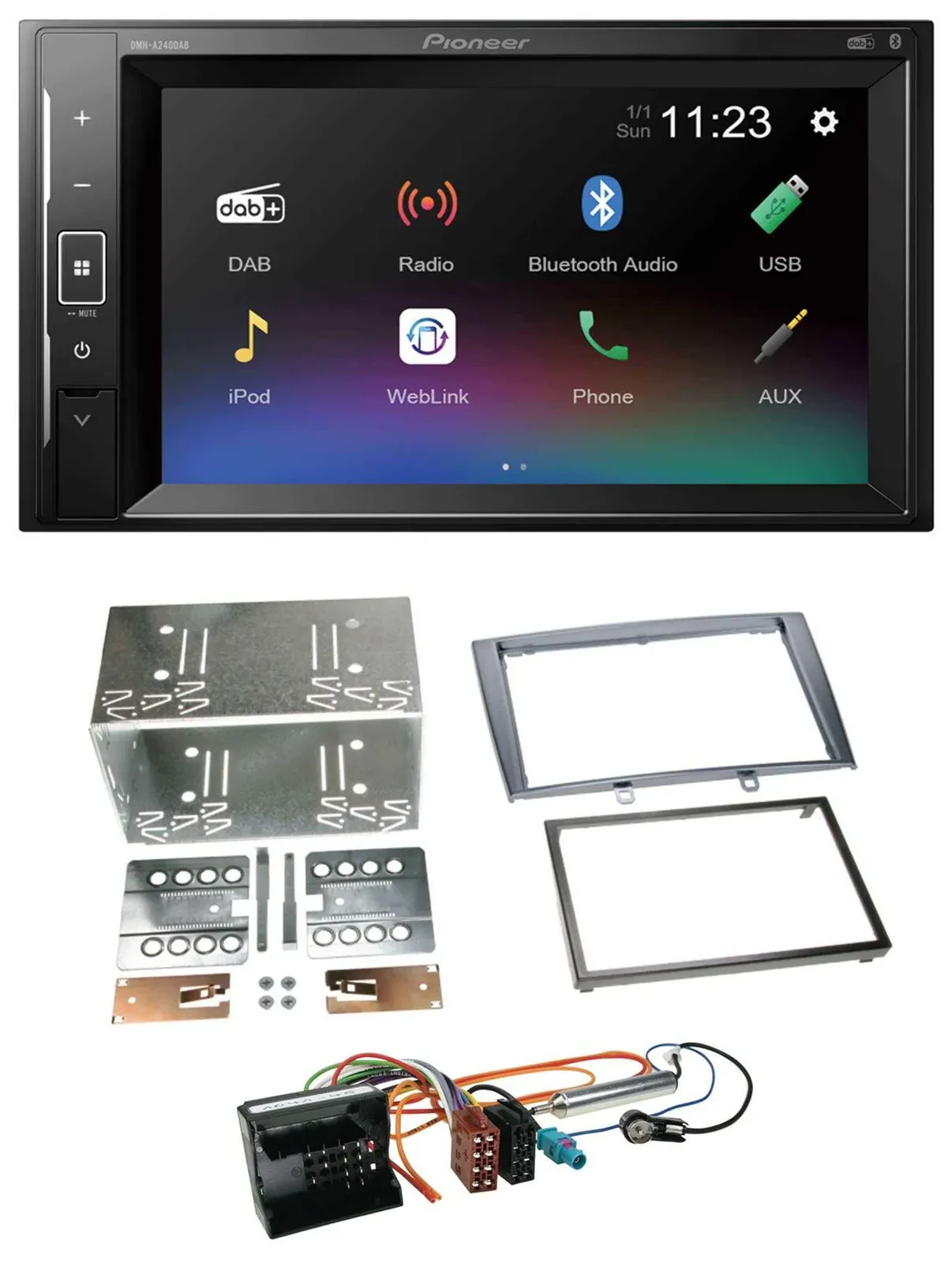 Автомагнитола для Peugeot 308 (2007–2009) Pioneer 2DIN, DAB, MP3, Bluetooth, USB, серебристая