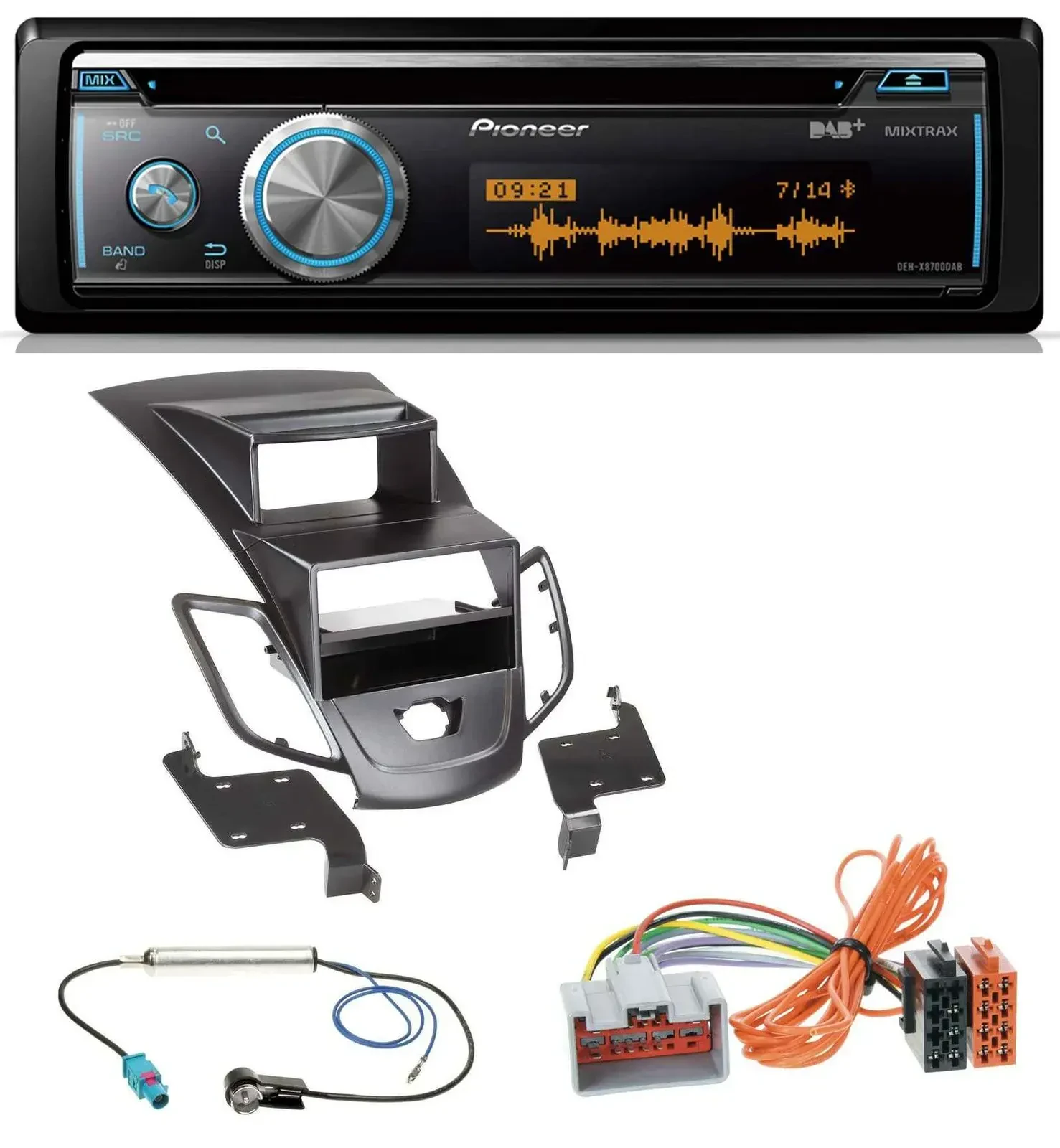 Автомагнитола Pioneer CD/USB/Bluetooth DAB для Ford Fiesta 2008–2010 черная