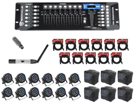 Rockville 192-Channel DMX Controller+Lighting Transmitter+Receiver+12 Par Lights