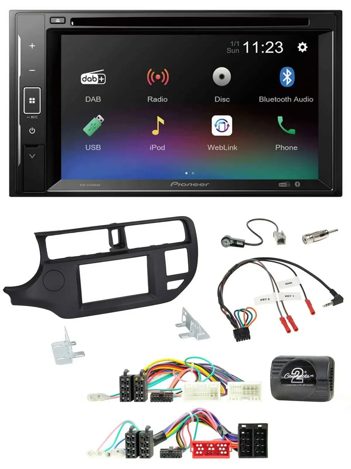 Автомагнитола Pioneer 2DIN, Bluetooth, USB, DAB, DVD, для Kia Rio UB (2011–2015), черный