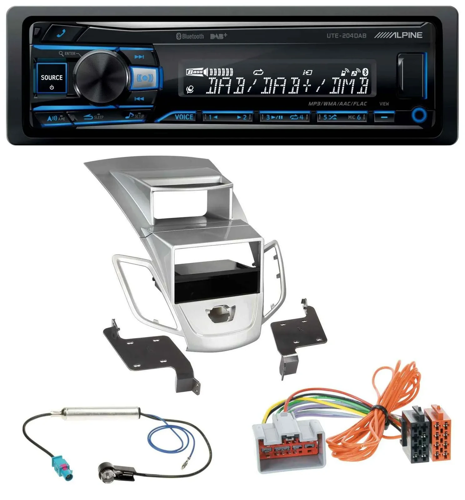 Alpine USB Bluetooth DAB MP3 Autoradio für Ford Fiesta Display 08-10 silber
