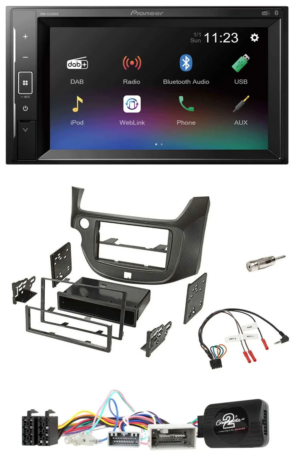 Автомагнитола Pioneer 2DIN DAB, Bluetooth, USB для Honda Jazz (с 2014), темно-серый