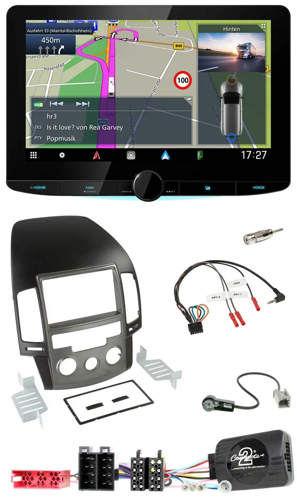 Kenwood Bluetooth DAB TMC 2DIN Lenkrad USB Navigation für Hyundai i30 ab 2009