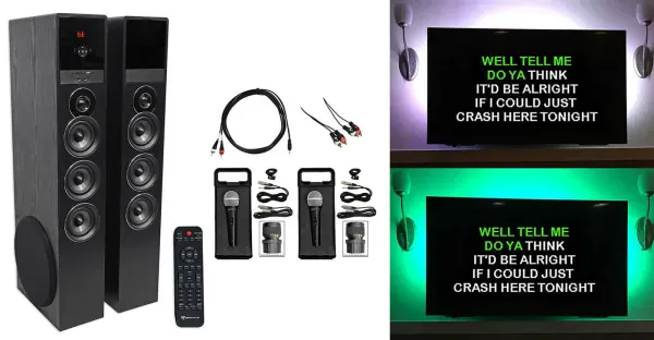 Rockville Bluetooth Home Theater/Karaoke Machine System, LED'S+Subwoofers+Mics