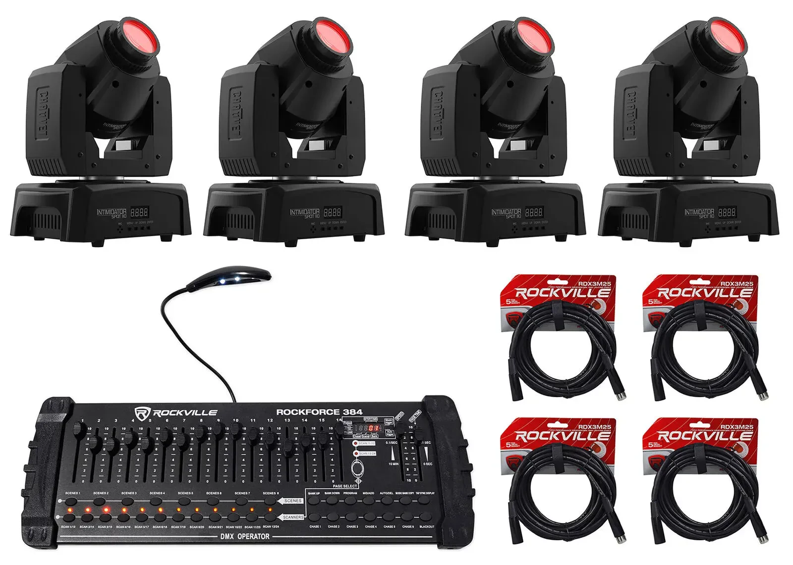 Прибор с полным движением Chauvet DJ Intimidator Spot 110 Compact с DMX-пультом и кабелями (4 штуки)