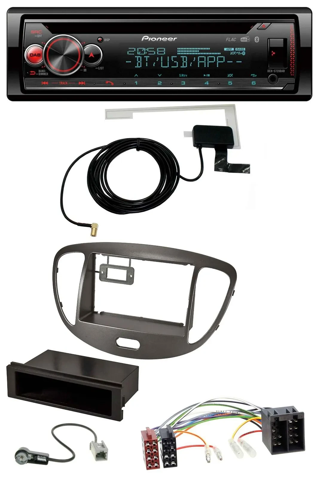 Автомагнитола для Hyundai i10 (2008–2013) Pioneer DAB, CD, MP3, USB, Bluetooth, тёмно-серебристый