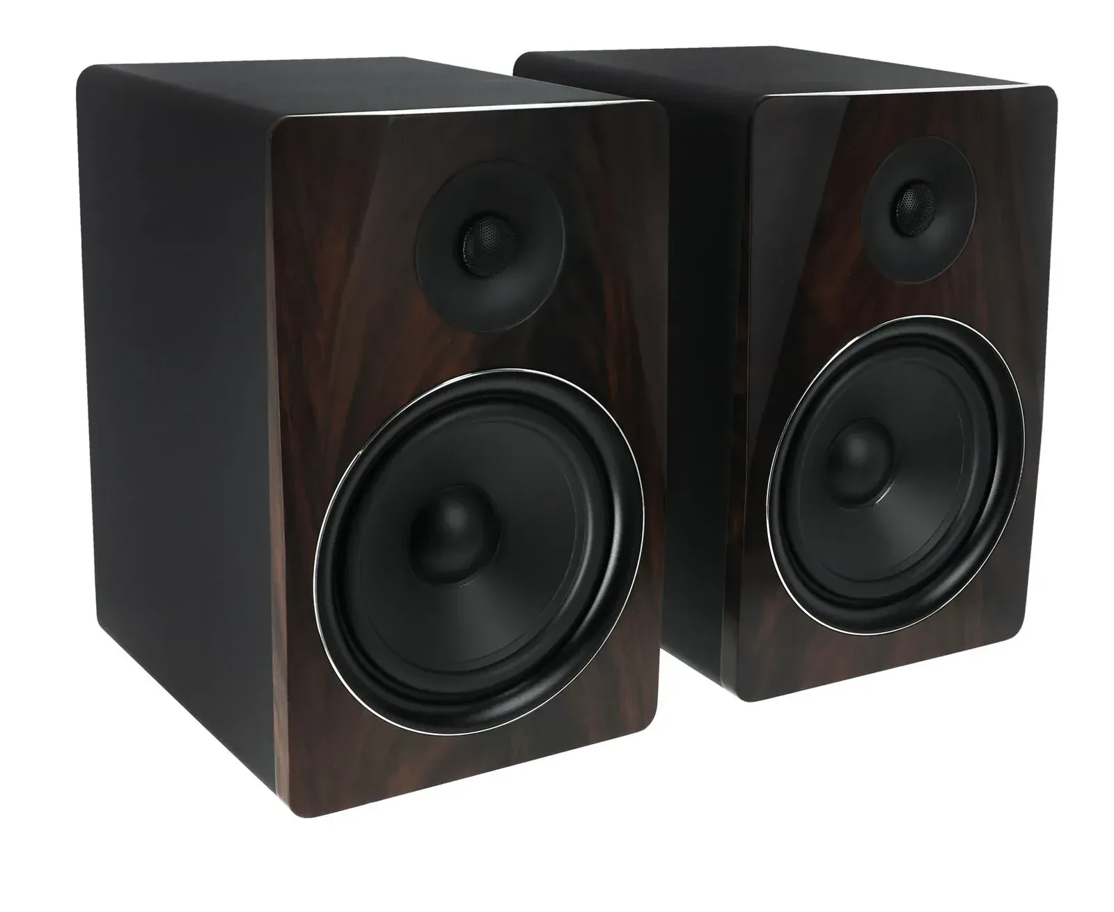 2) Rockville APM5D 8" 500W Dark Wood Powered Studio Monitors+Headphones+Mic+Pads