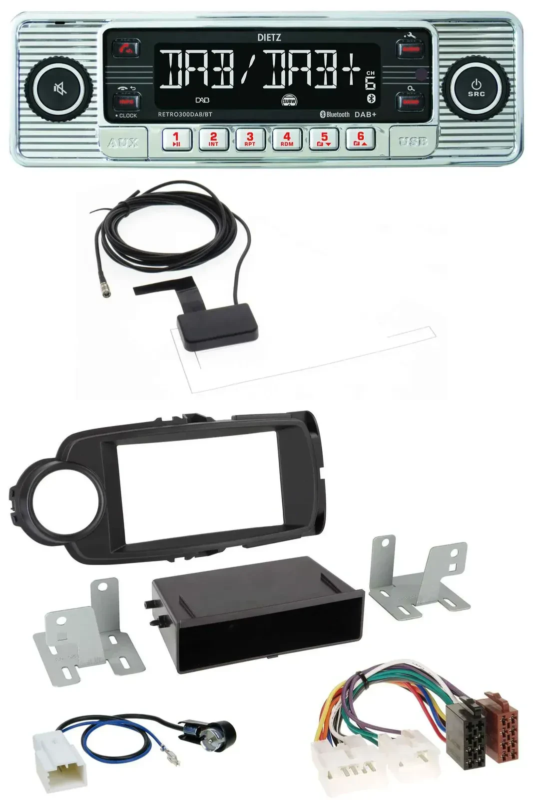 Автомагнитола для Toyota Yaris (2011–2014) Dietz Bluetooth USB MP3 DAB, черный