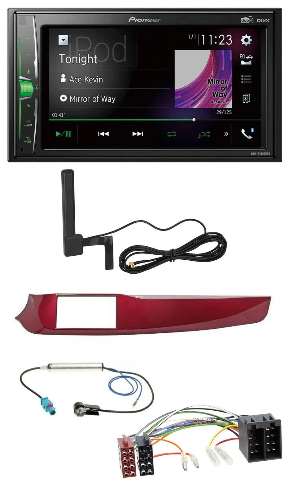 Автомагнитола для Alfa Giulietta (2010–2013) Pioneer 2DIN MP3, DAB, AUX, Bluetooth, красный глянец