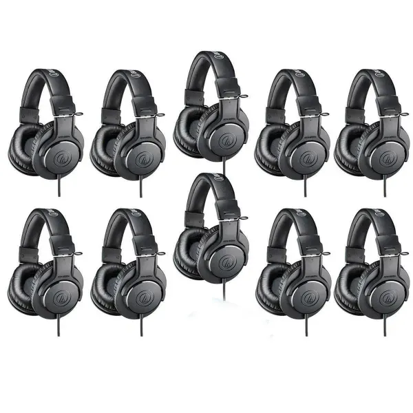 Audio-Technica 10 Pack ATH-M20x Pro Monitor Headphones, 96dB, 15-20kHz, Black