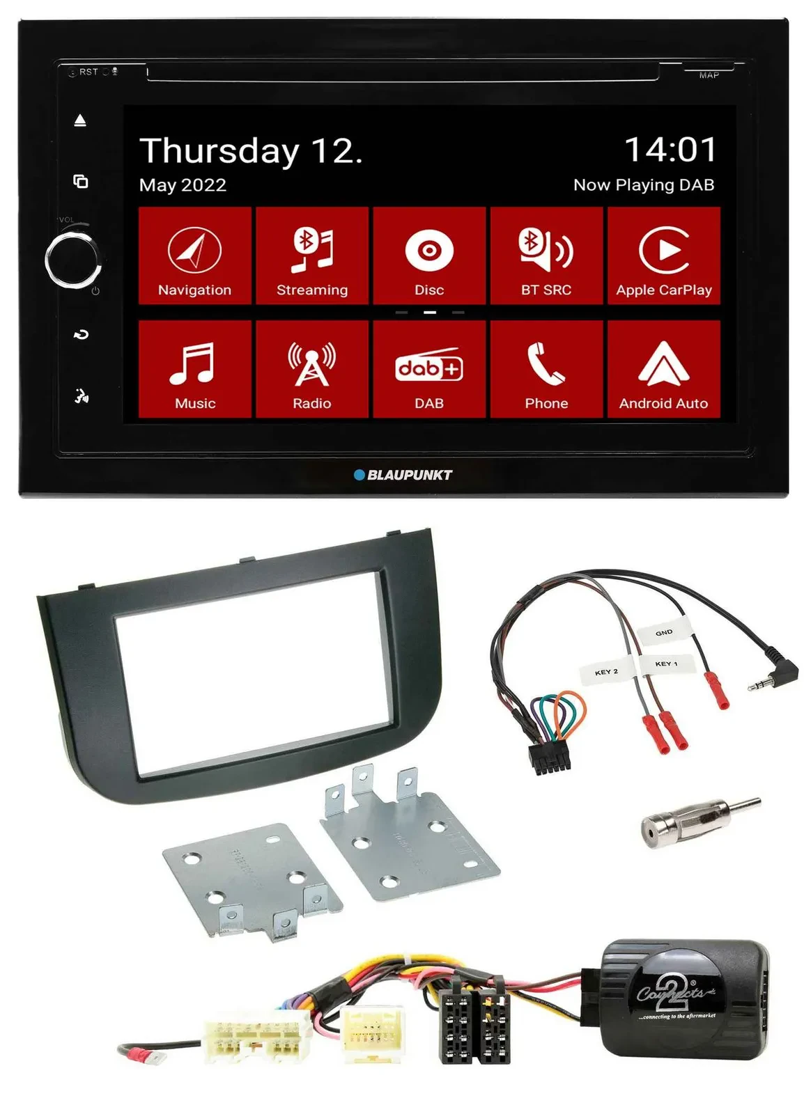 Автомагнитола для Mitsubishi Colt (2008) Blaupunkt 2DIN, Bluetooth, USB, DAB, навигация, TMC, совместима с кнопками на руле