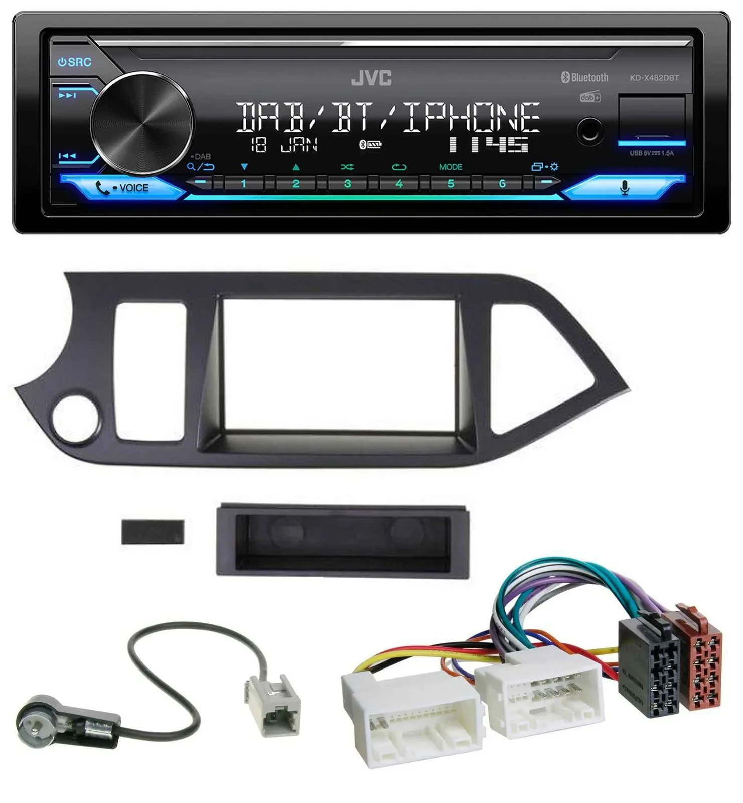 Автомагнитола для Kia Picanto (с 2011, Start-Stop) JVC Bluetooth DAB USB MP3