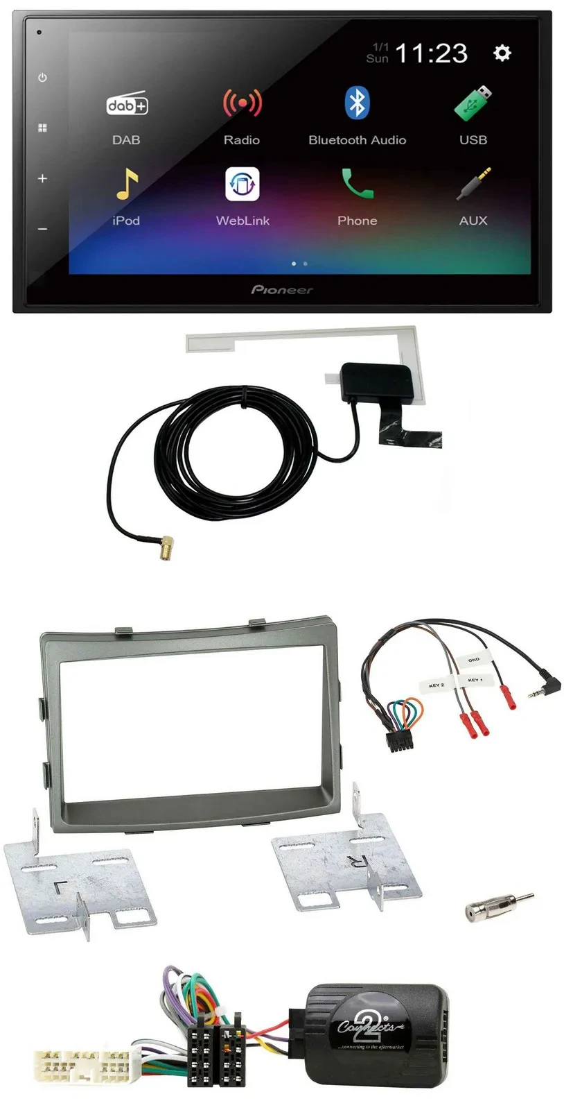 Pioneer DAB Lenkrad Bluetooth 2DIN USB Autoradio für SSangYong Rodius ab 2013