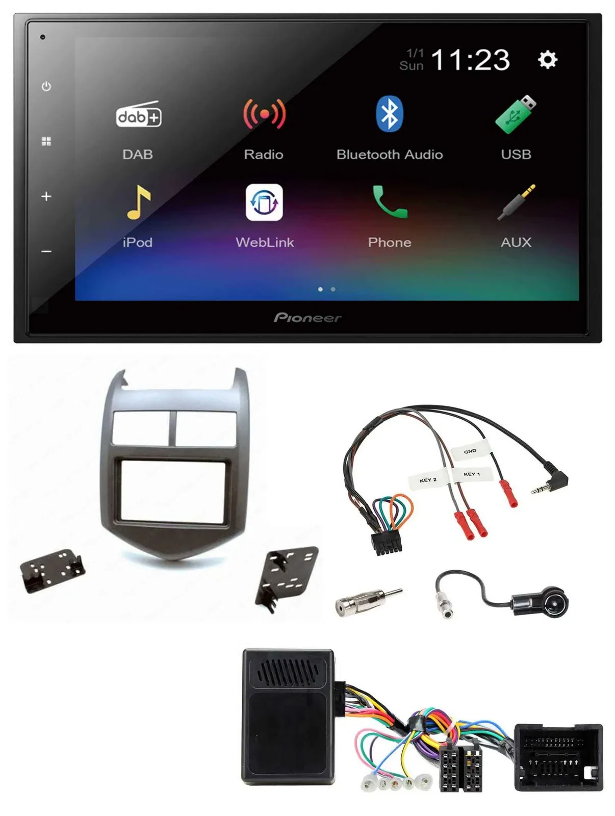 Автомагнитола Pioneer 2 DIN, USB, Bluetooth, DAB, для Chevrolet Aveo (с 2011), темный