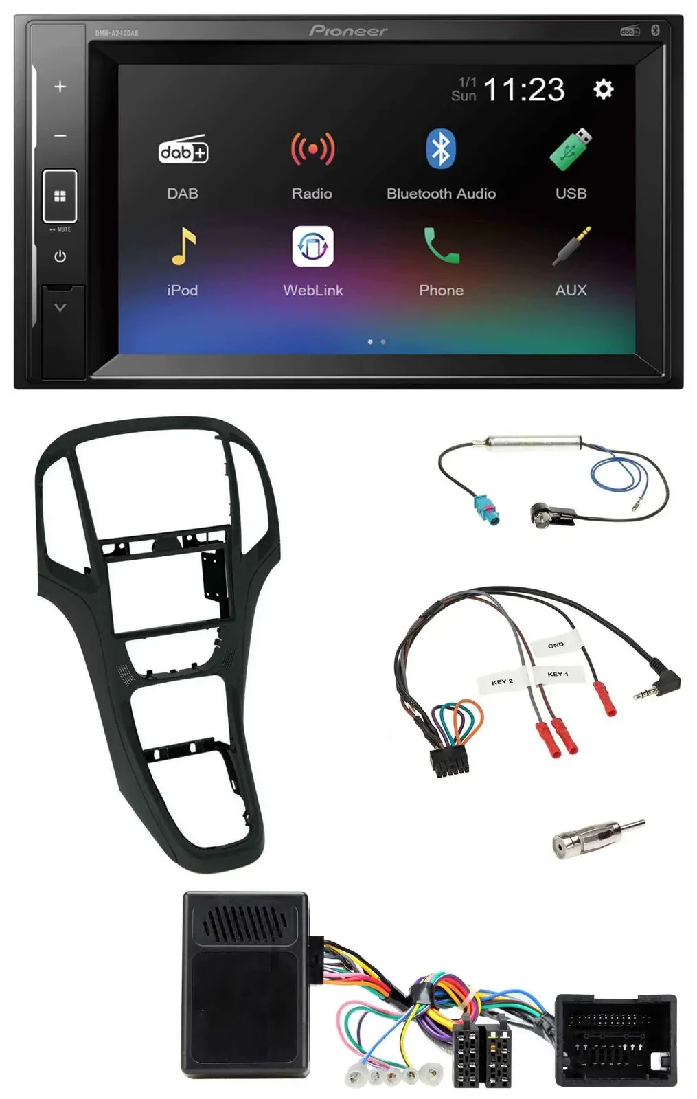 Автомагнитола Pioneer 2DIN, DAB, Bluetooth, USB, для Opel Astra (с 2009), перламутрово-чёрный
