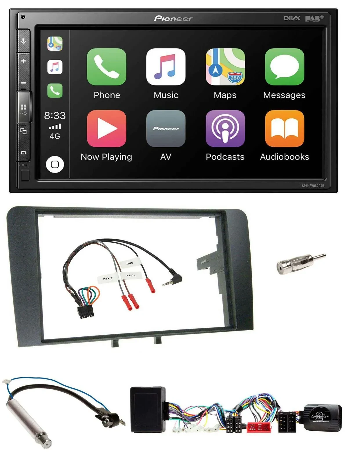 Pioneer USB Lenkrad DAB 2DIN Bluetooth Autoradio für Audi A3 Symphony Aktiv ISO