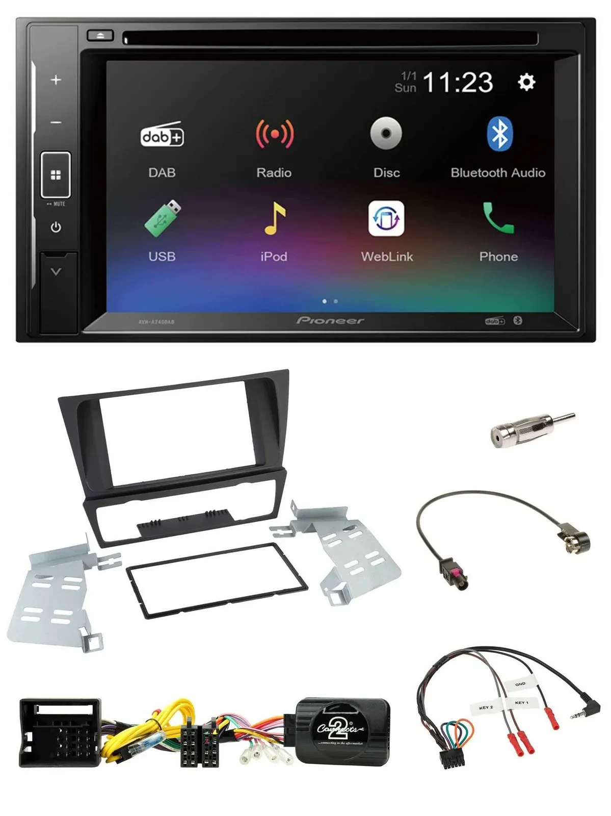 Автомагнитола для BMW 3 Series E90/E91/E92/E93 Pioneer 2DIN Bluetooth USB DAB DVD управление с руля