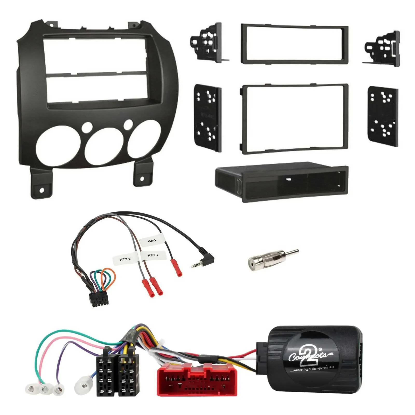 Einbauset Lenkradadapter Doppel DIN Autoradio für Mazda 2 2007-2014