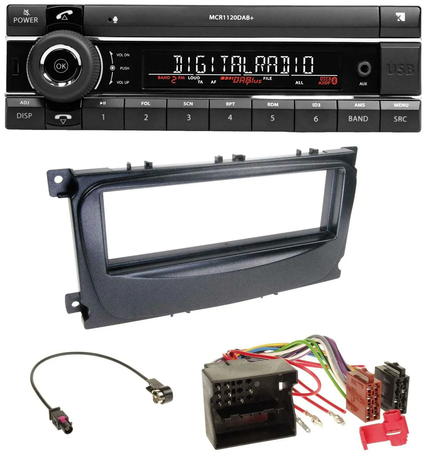 Kienzle Bluetooth MP3 USB DAB Autoradio für Ford Mondeo S-Max 07-14 schwarz