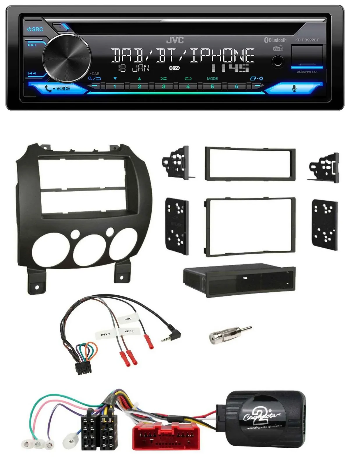 JVC Bluetooth Lenkrad USB DAB CD Autoradio für Mazda 2 2007-2014 nur Panasonic O