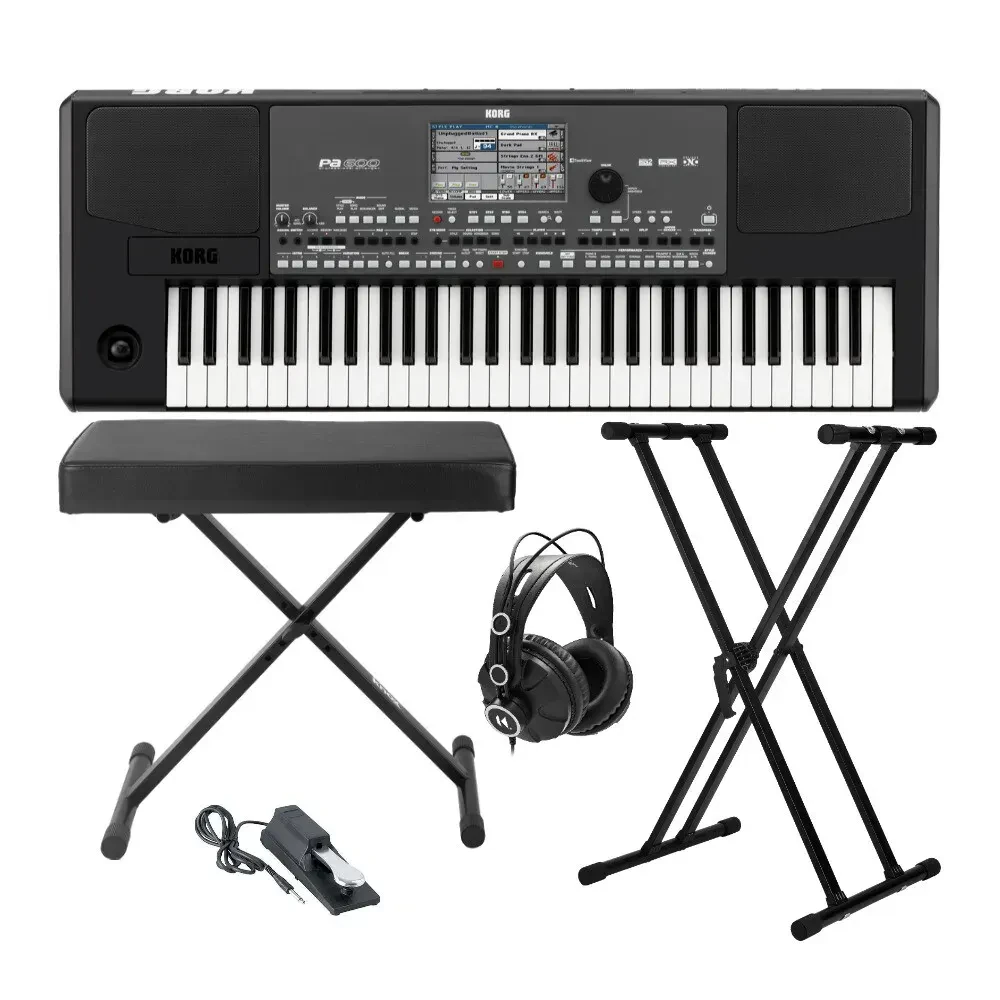 Korg PA600 61-Key Professional Arranger Keyboard with Bench and Accessory Bundle