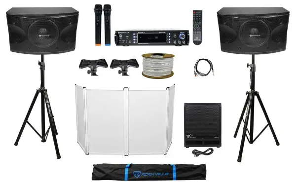 DJ Package w/ (2) 12" 1600w Speakers+Sub+Amplifier+Facade+Stands+Cables+Bag