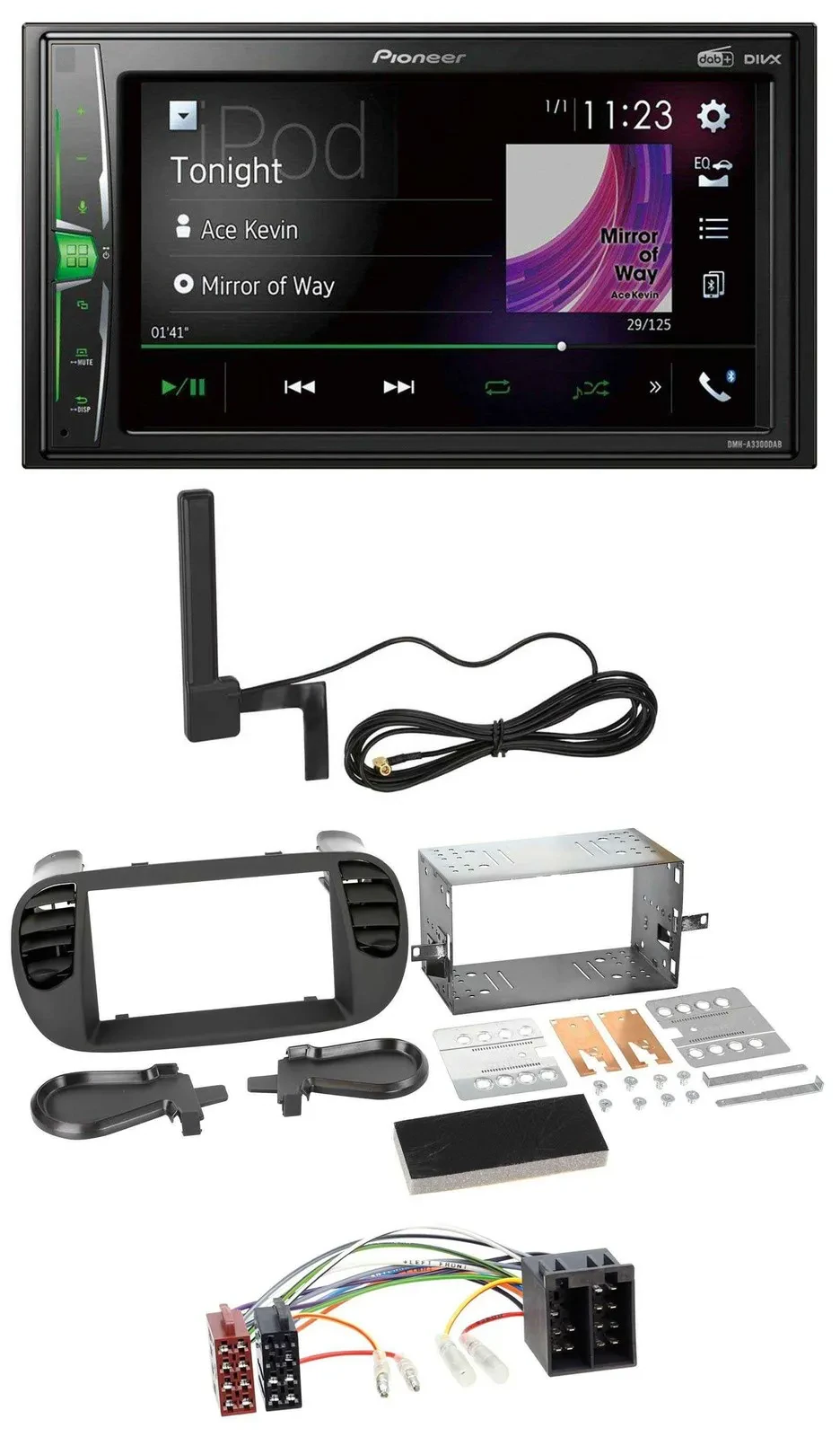 Pioneer MP3 DAB AUX 2DIN Bluetooth Autoradio für Fiat 500 bis 2012 schwarz soft