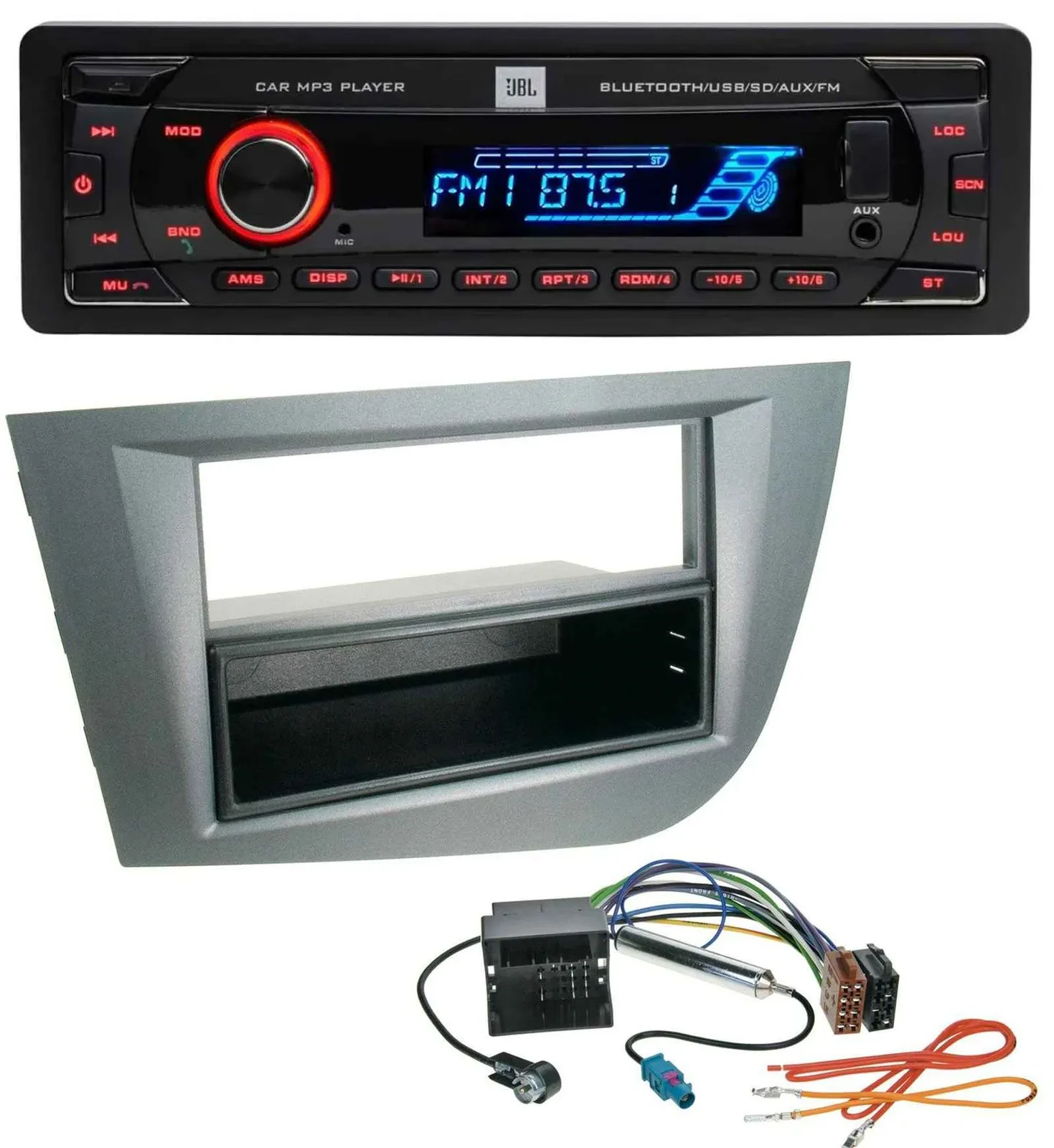 JBL AUX MP3 USB Bluetooth SD Autoradio für Seat Leon ab 05 dunkelgrau metallic