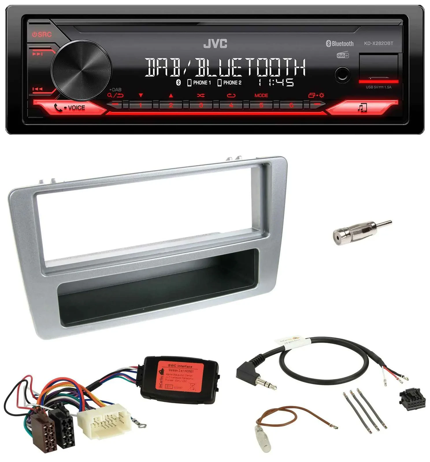 JVC Bluetooth USB DAB Lenkrad Autoradio für Honda Civic 2001-2003 silber