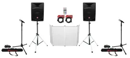 2) Rockville RPG15 15" Powered 1000w DJ PA Speakers+LED Stands+Facade+(2) Mics