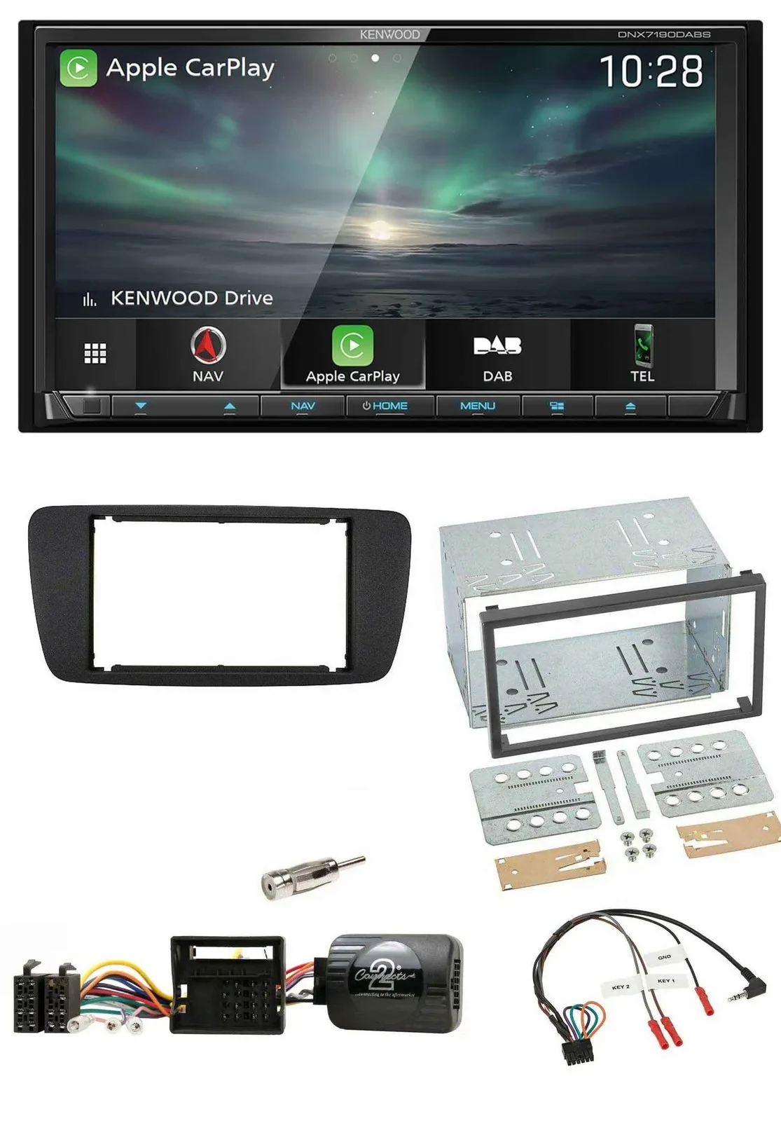 Kenwood Bluetooth USB 2DIN Lenkrad TMC DAB Navigation für Seat Ibiza ab 08 nitsc