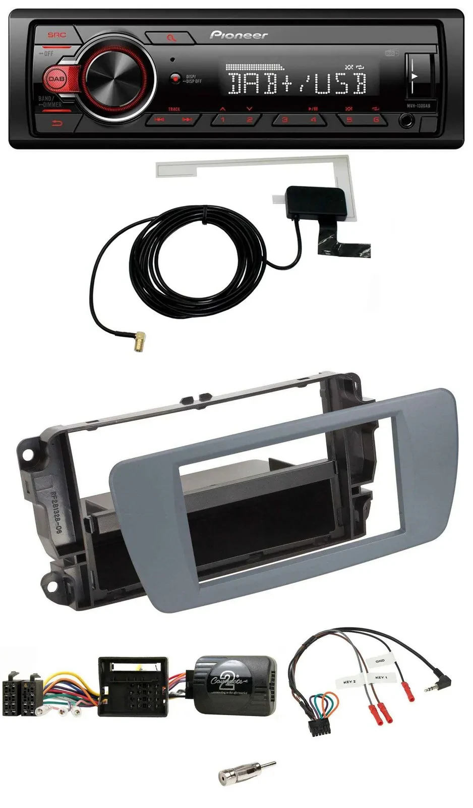 Автомагнитола Pioneer 1-DIN MP3 DAB USB с поддержкой кнопок на руле для Seat Ibiza серый