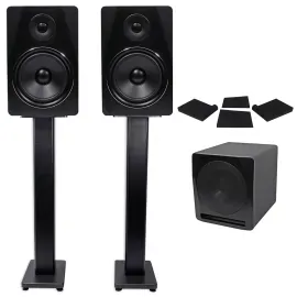 (2) Rockville APM8B 8" Powered Studio Monitors+Active 10" Subwoofer+Stands+Pads