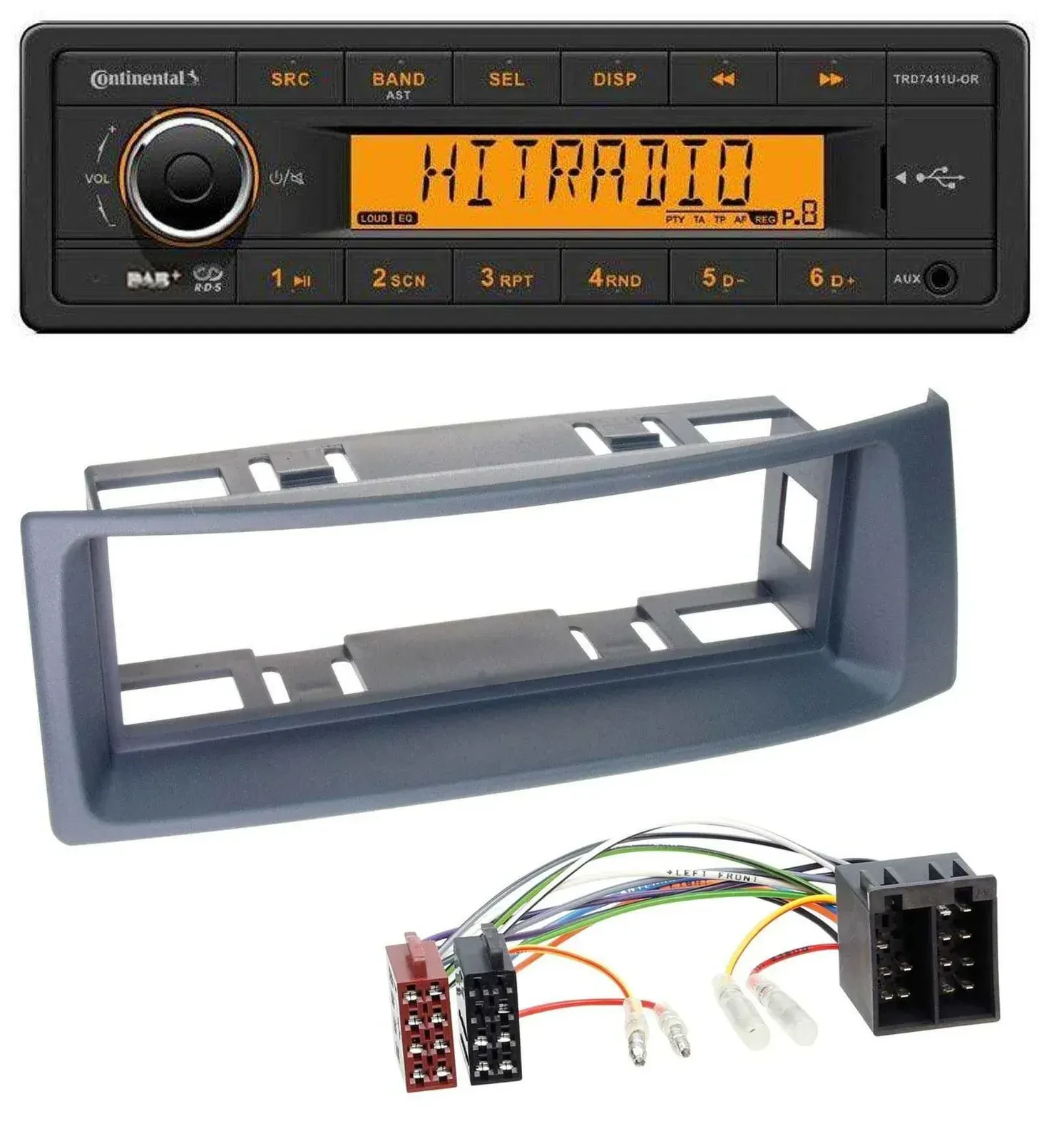 Continental 1DIN DAB MP3 AUX USB Autoradio für Renault Scenic Megane bis 03 grau