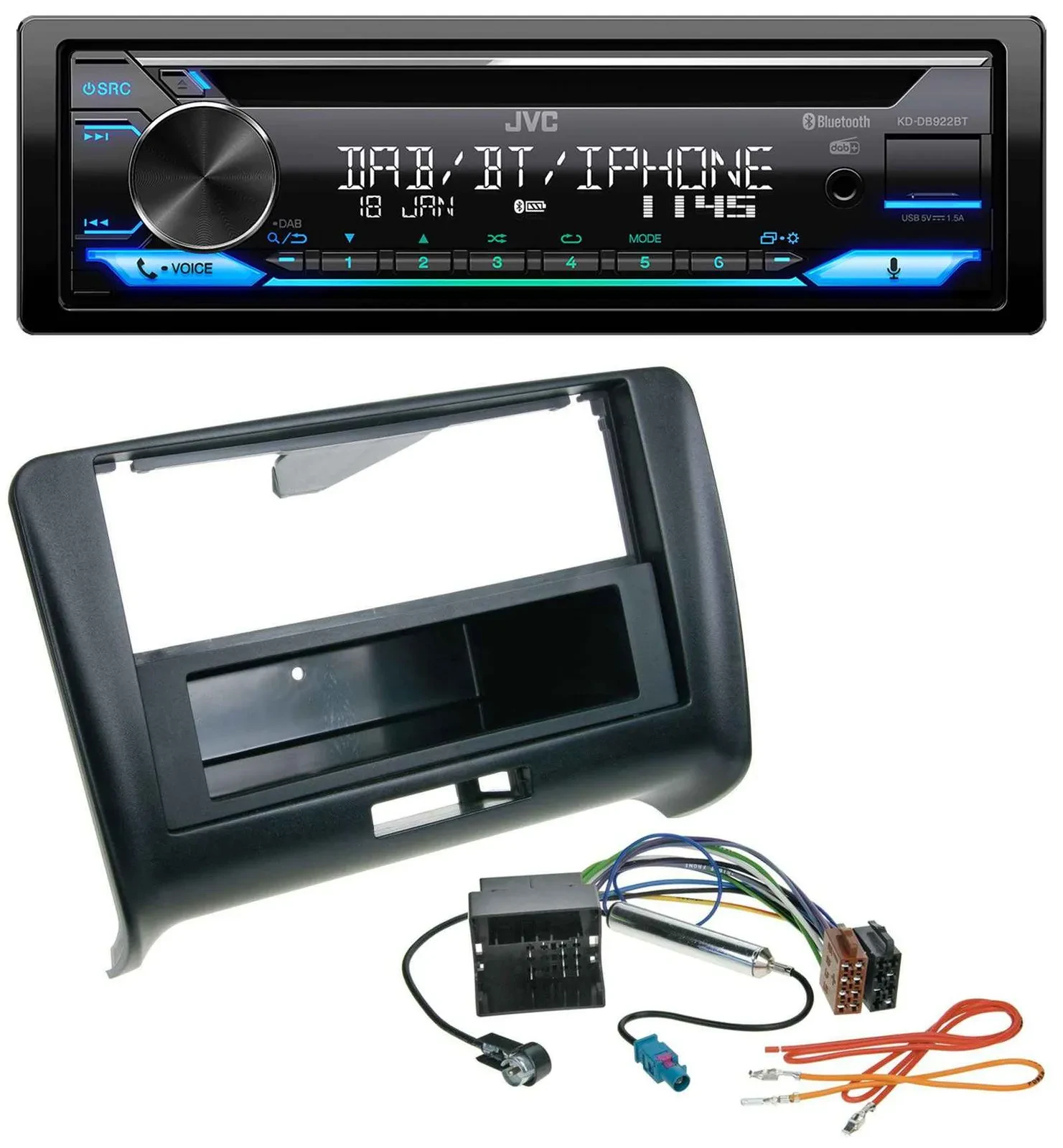 Автомагнитола JVC Bluetooth MP3 USB DAB CD для Audi TT (2006–2014), разъём Quadlock