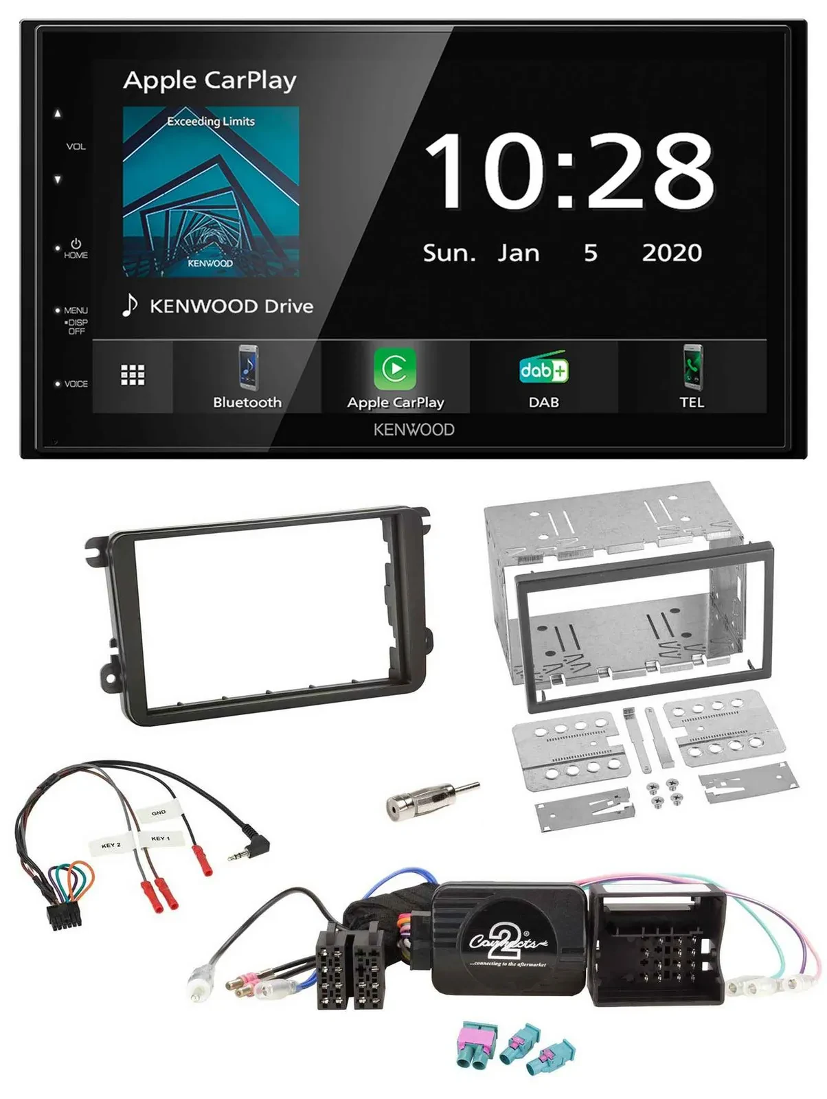 Автомагнитола для VW Kenwood 2-DIN, Bluetooth, DAB, USB, поддержка кнопок на руле
