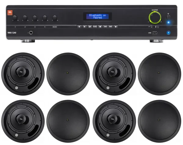 Потолочная акустика JBL Control 18C/T Black с усилителем (8 штук)