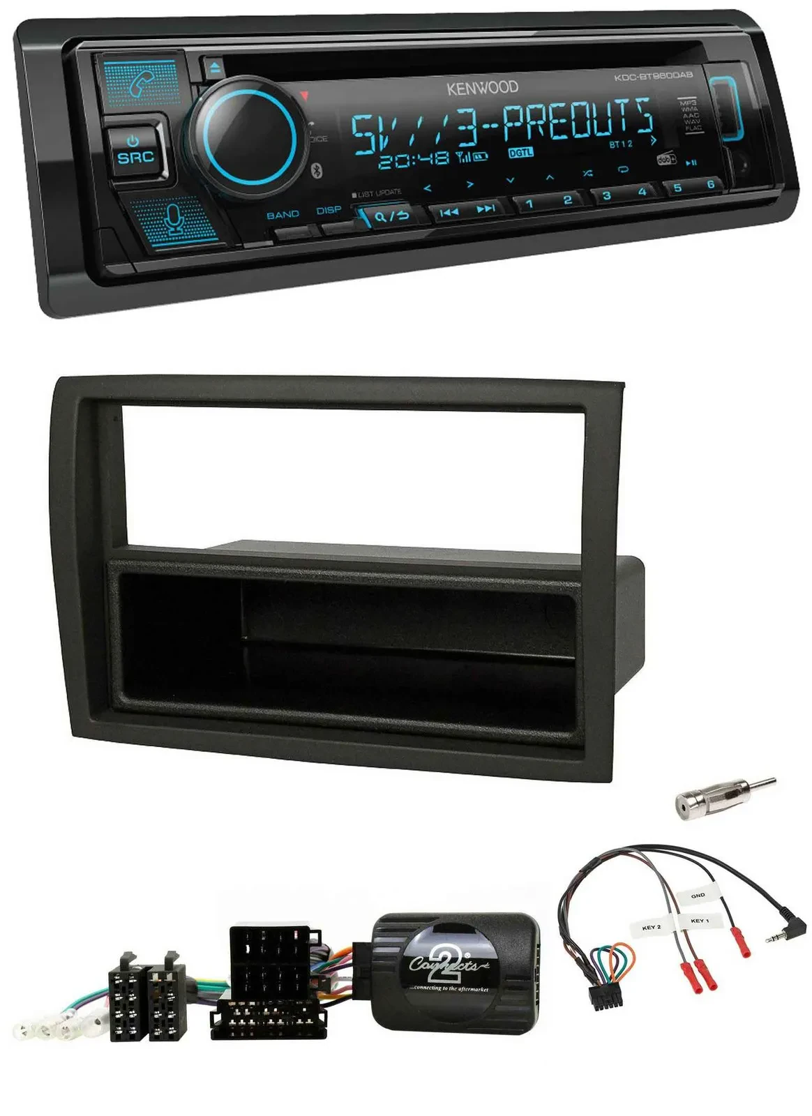 Автомагнитола Kenwood Bluetooth, USB, CD, DAB для Fiat Ducato 2012–2015, черная, с поддержкой управления с руля