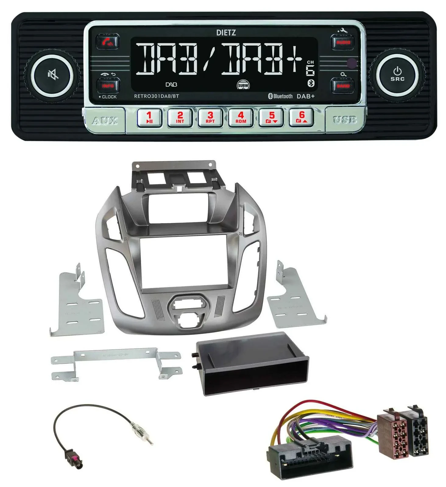 Dietz USB DAB MP3 Bluetooth Autoradio für Ford Transit Connect mit Display 12-18