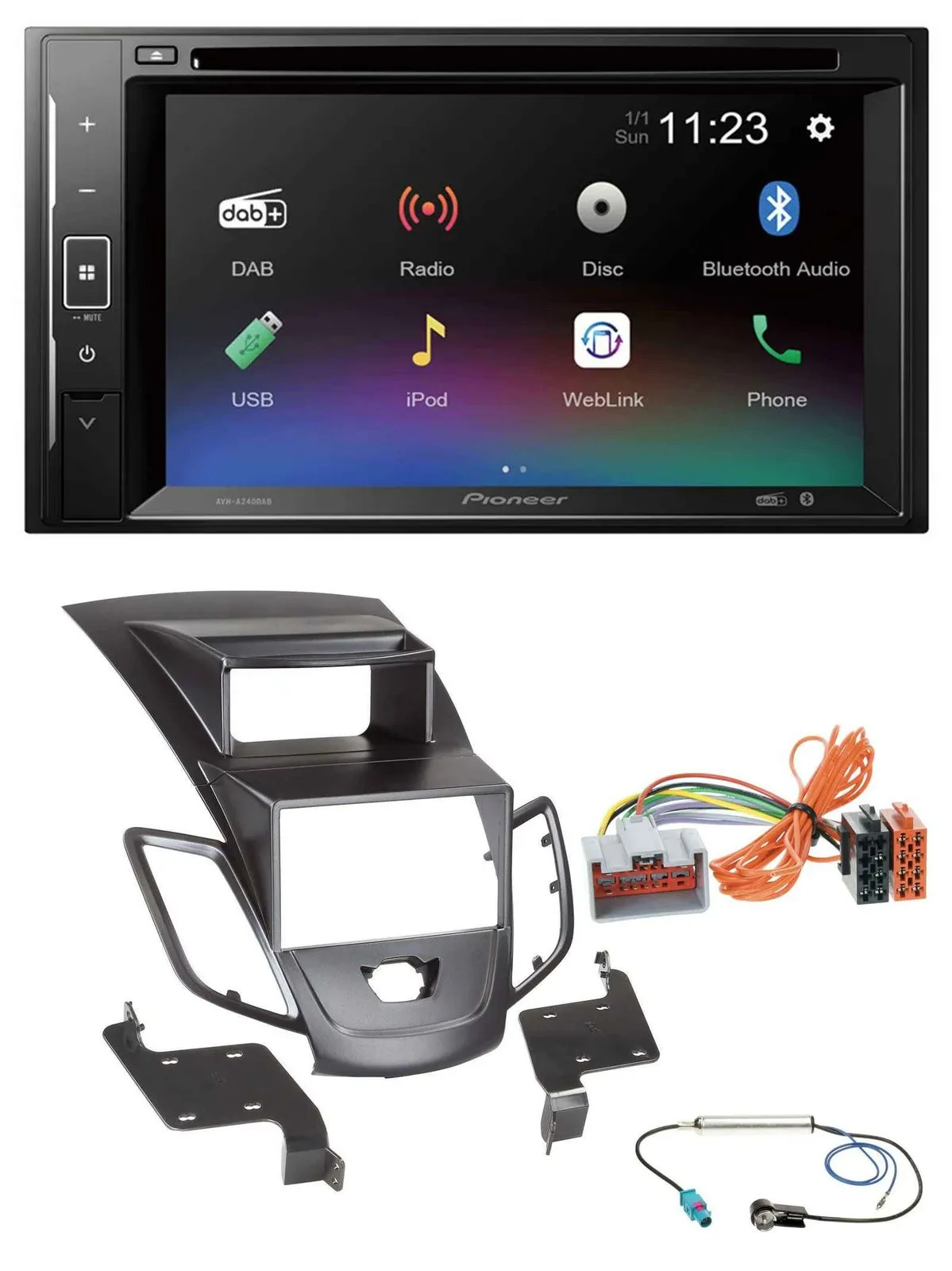Pioneer Bluetooth MP3 USB 2DIN DAB DVD Autoradio für Ford Fiesta 08-10 Display s