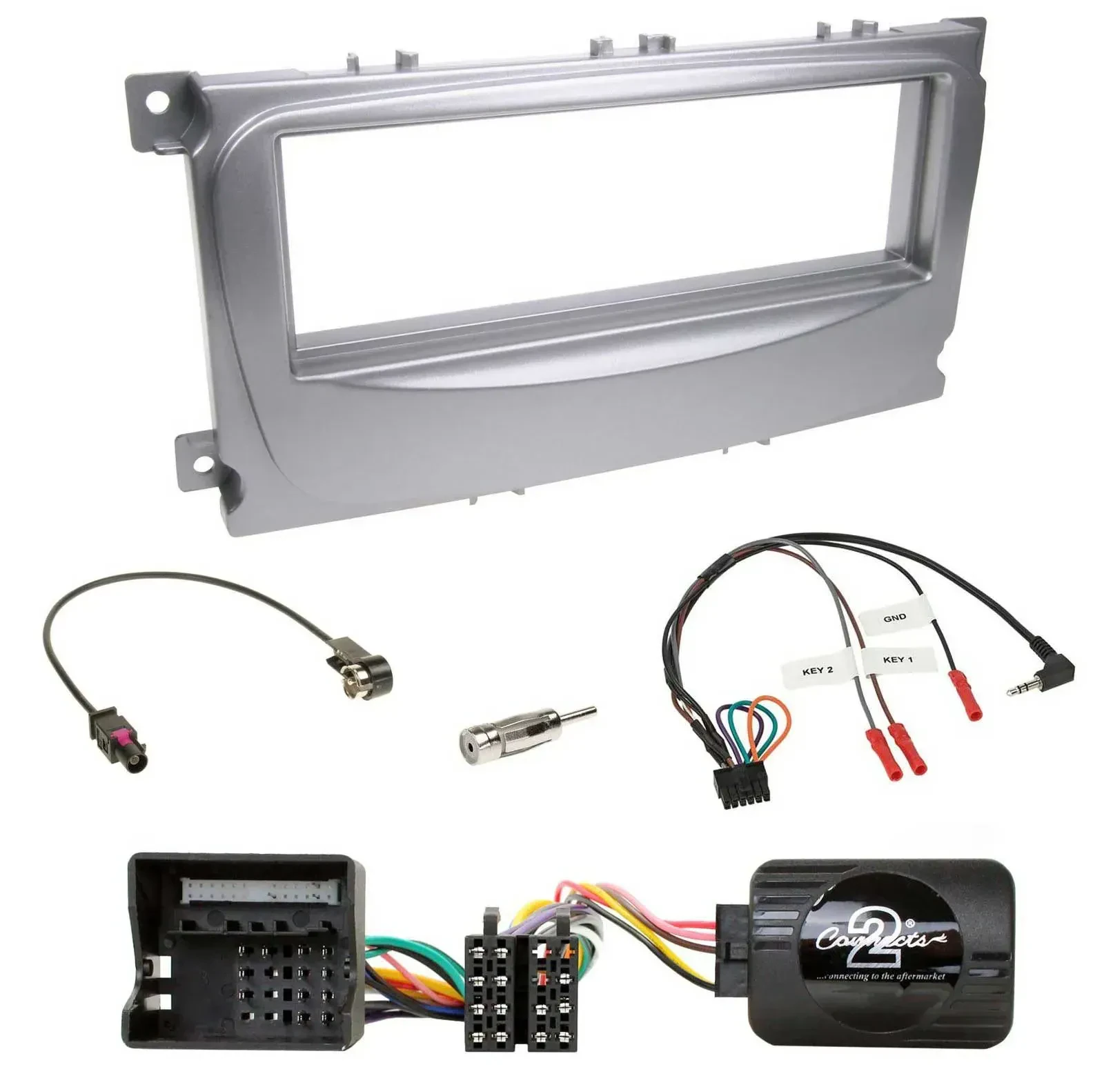 Einbauset Lenkradadapter DIN Autoradio für Ford S-Max Mondeo 2007-2014 silber