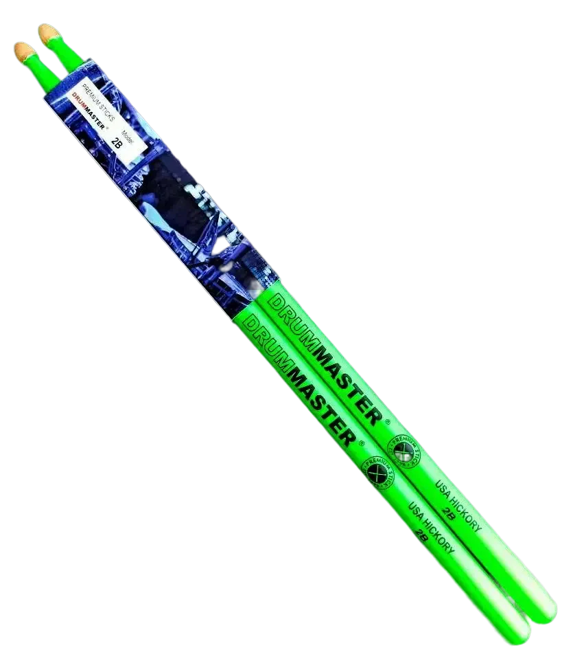 Барабанные палочки DRUMMASTER Fluoresent series American Hickory 2B GREEN флуоресцентные, зеленые